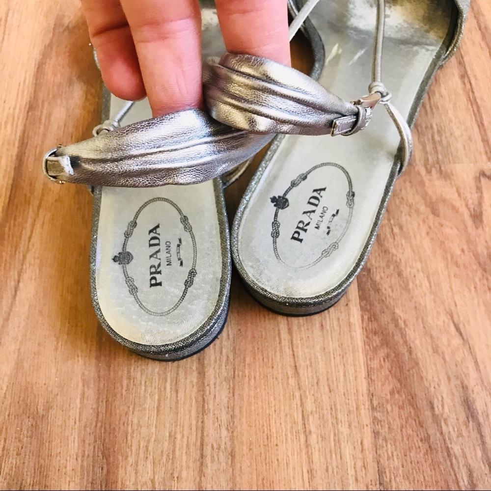 Prada Metallic Silver Slingback Flat Sandals - image 6
